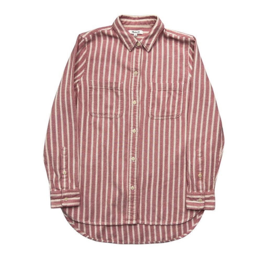 Madewell Flannel Shirt Womens XS Red Classic Ex-Boyfriend Shirt in Craig Stripe